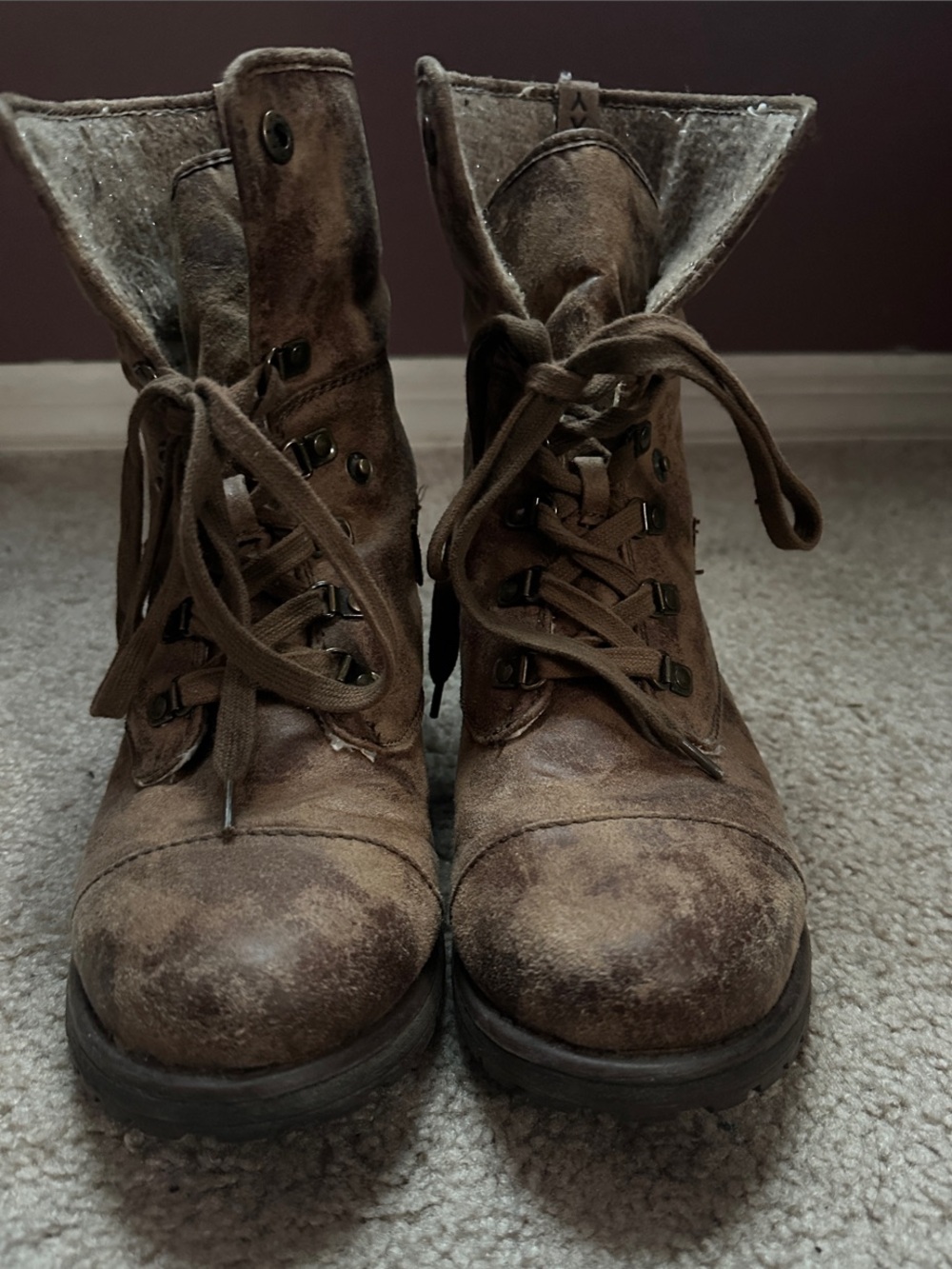 Roxy Rustic Brown Lace-Up Combat Boots
